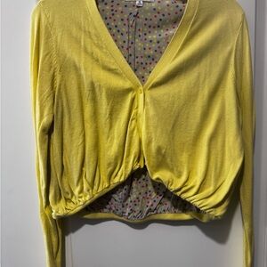 CAbi Yellow Cardigan with Polka Dot Lining